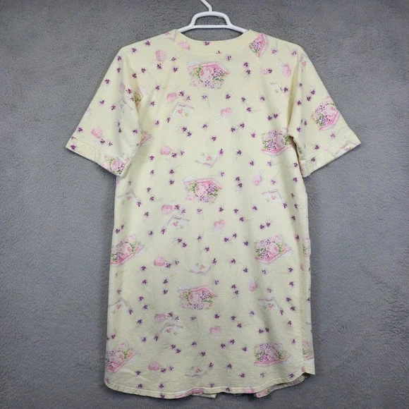 Vintage Anne Levin Nightgown Womens Medium Cream Floral Books Grannycore Classic - Picture 4 of 14